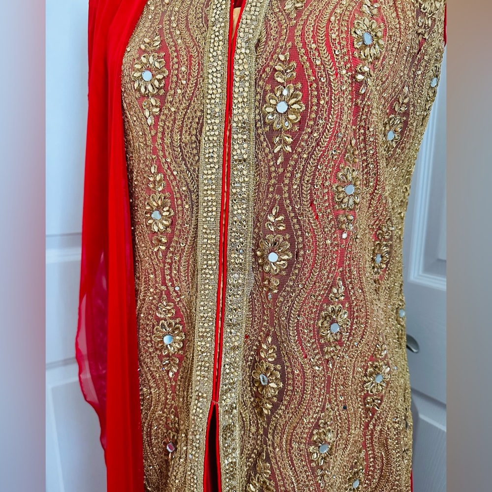 Red and Gold Anarkali Choli Lehenga Indian Outfit